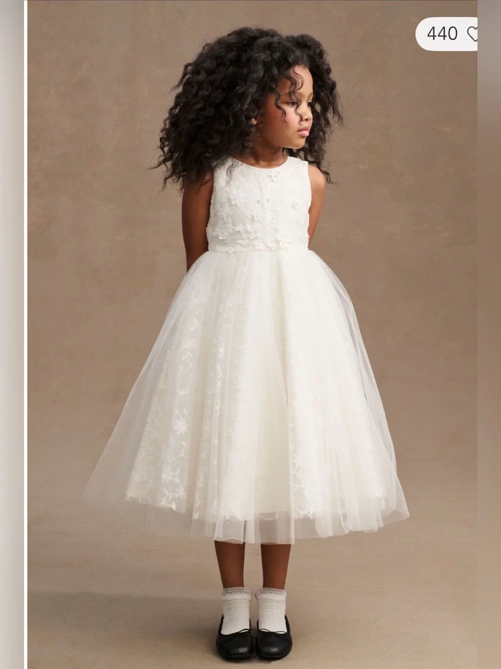 Ivory Floral Applique Tulle Girls' Dress - Formal Special Occasion